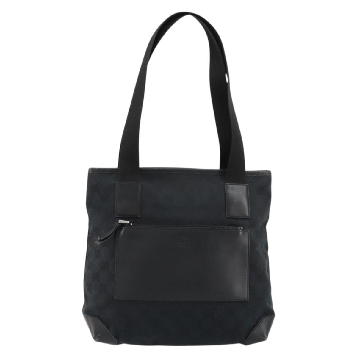 GUCCI GG Canvas Tote Bag Black Silver 019 0402 Auth 182358