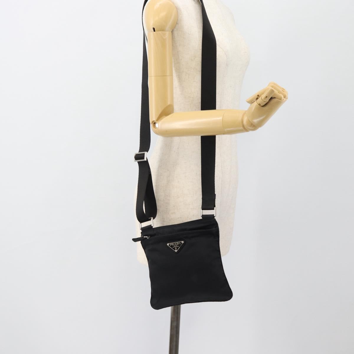 PRADA Shoulder Bag Nylon Black Silver Auth 182359A