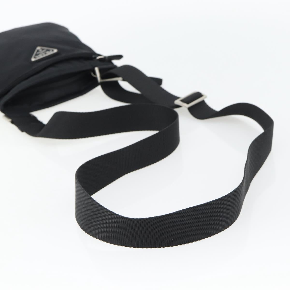 PRADA Shoulder Bag Nylon Black Silver Auth 182359A