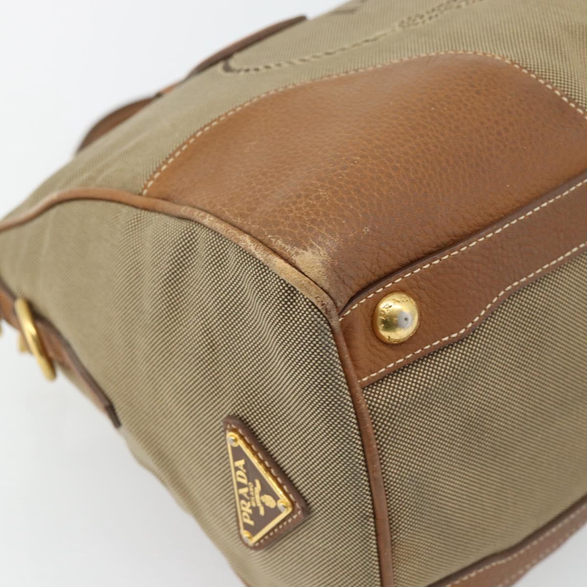PRADA Hand Bag Canvas Leather Brown Gold Auth 182363