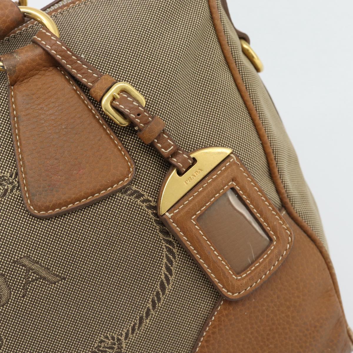 PRADA Hand Bag Canvas Leather Brown Gold Auth 182363