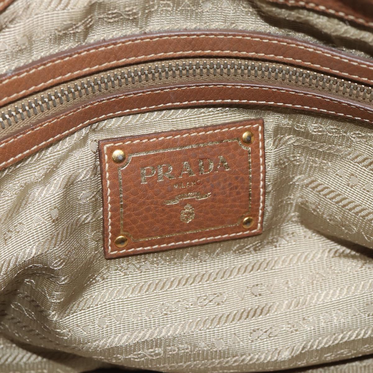 PRADA Hand Bag Canvas Leather Brown Gold Auth 182363