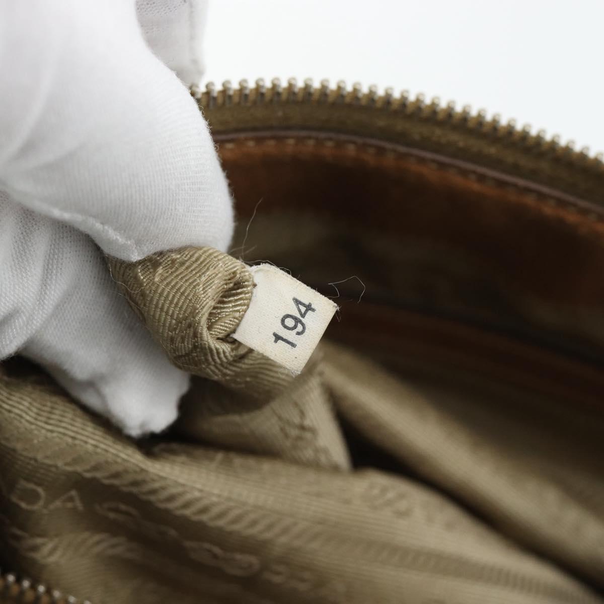 PRADA Hand Bag Canvas Leather Brown Gold Auth 182363