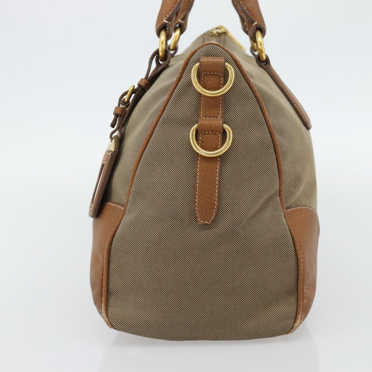 PRADA Hand Bag Canvas Leather Brown Gold Auth 182363