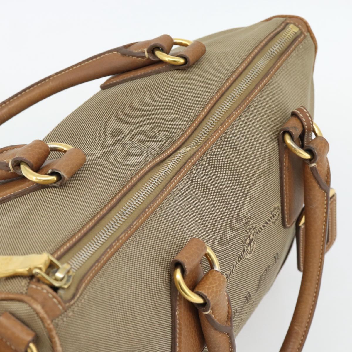 PRADA Hand Bag Canvas Leather Brown Gold Auth 182363