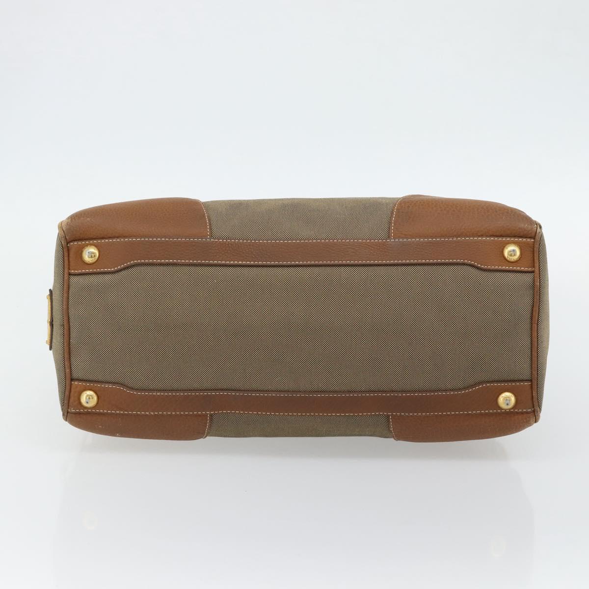 PRADA Hand Bag Canvas Leather Brown Gold Auth 182363