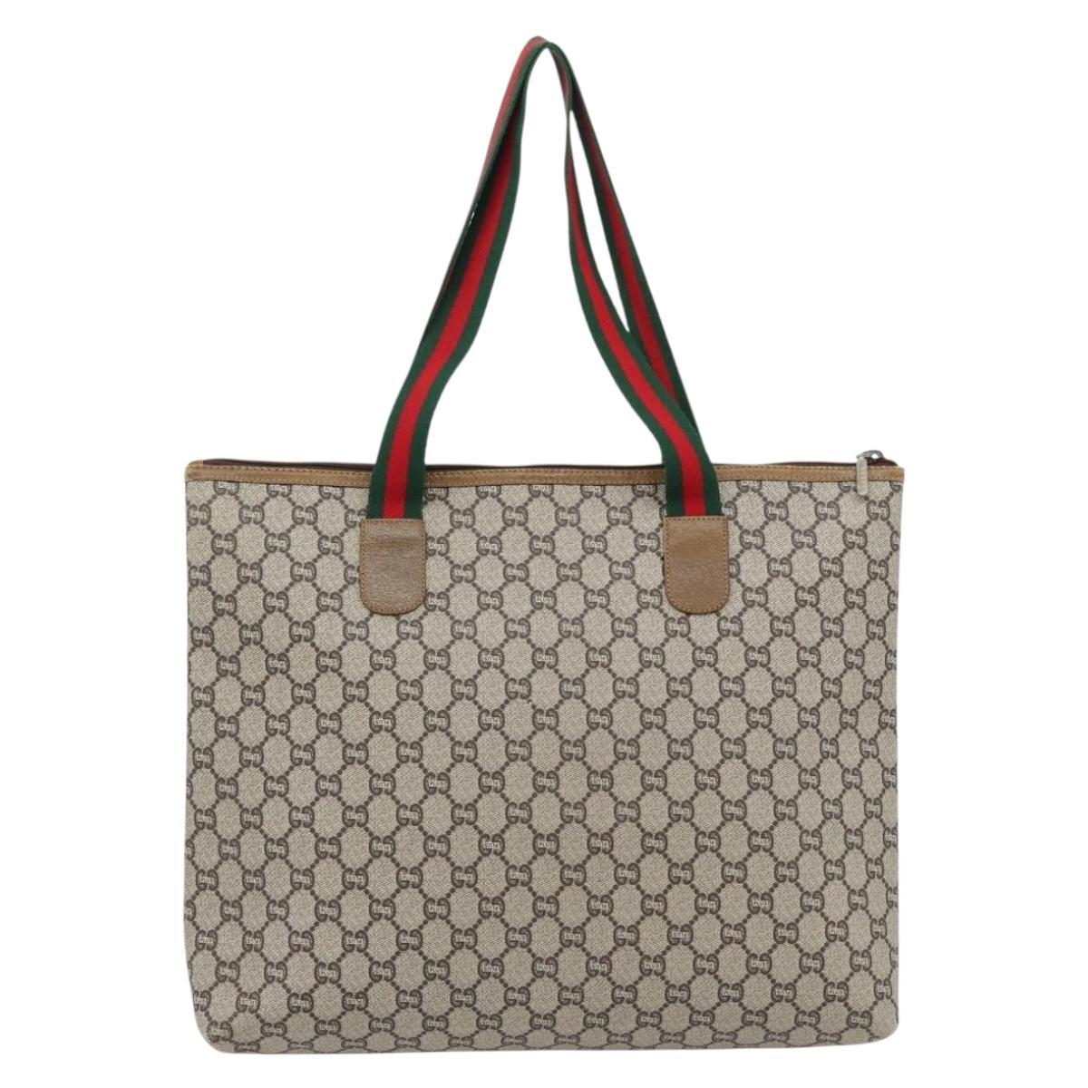 GUCCI GG Plus Supreme Web Sherry Line Tote Bag PVC Beige Red Green Auth 182365