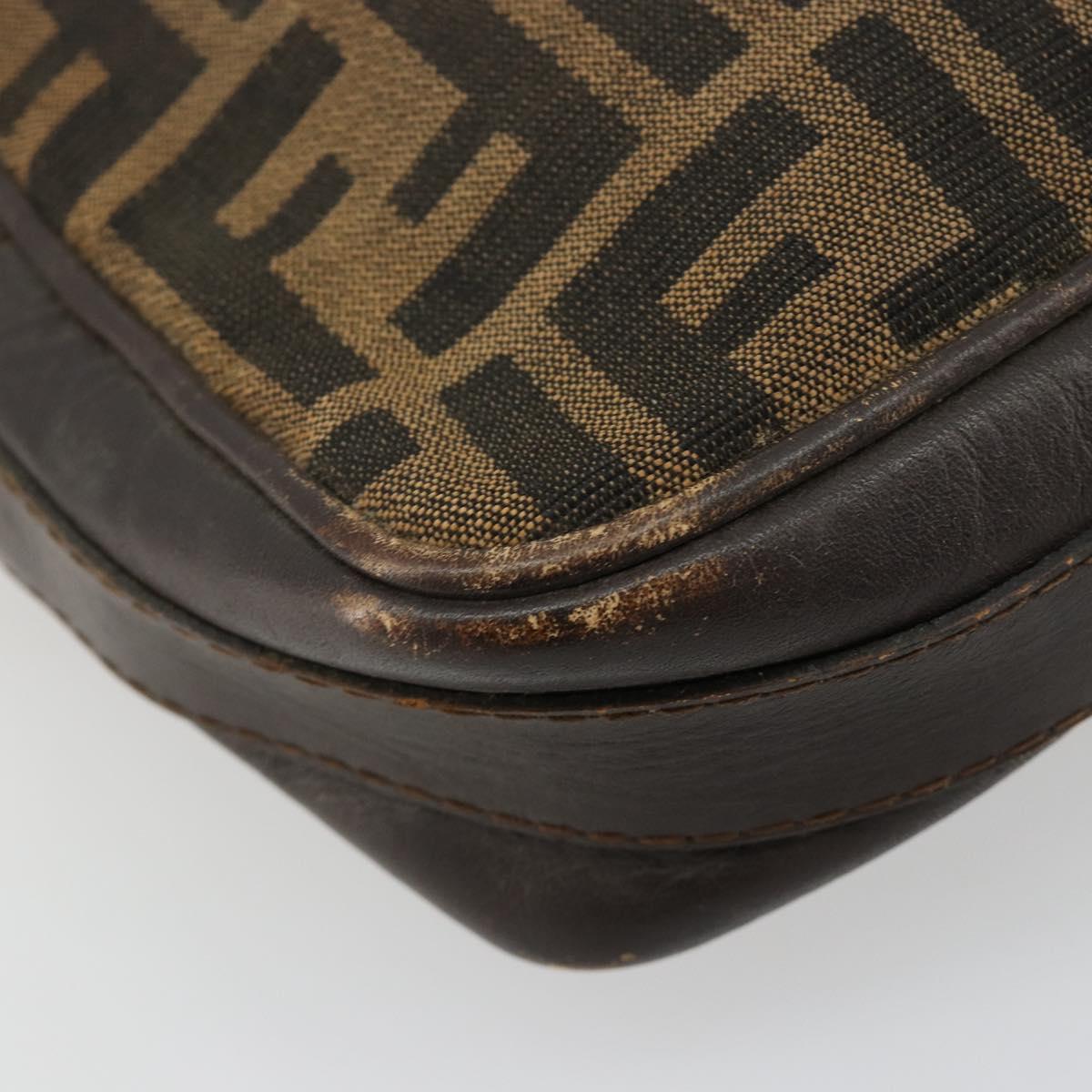 FENDI Zucca Canvas Shoulder Bag Black Brown Auth 182366