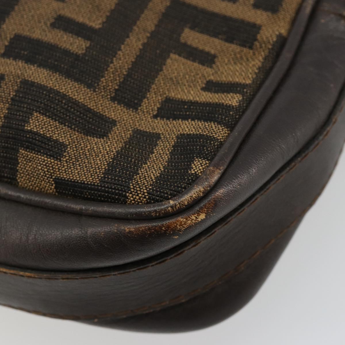 FENDI Zucca Canvas Shoulder Bag Black Brown Auth 182366