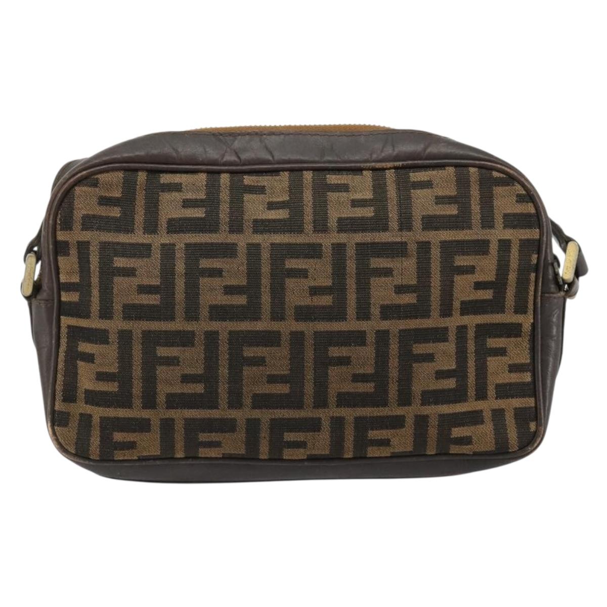 FENDI Zucca Canvas Shoulder Bag Black Brown Auth 182366