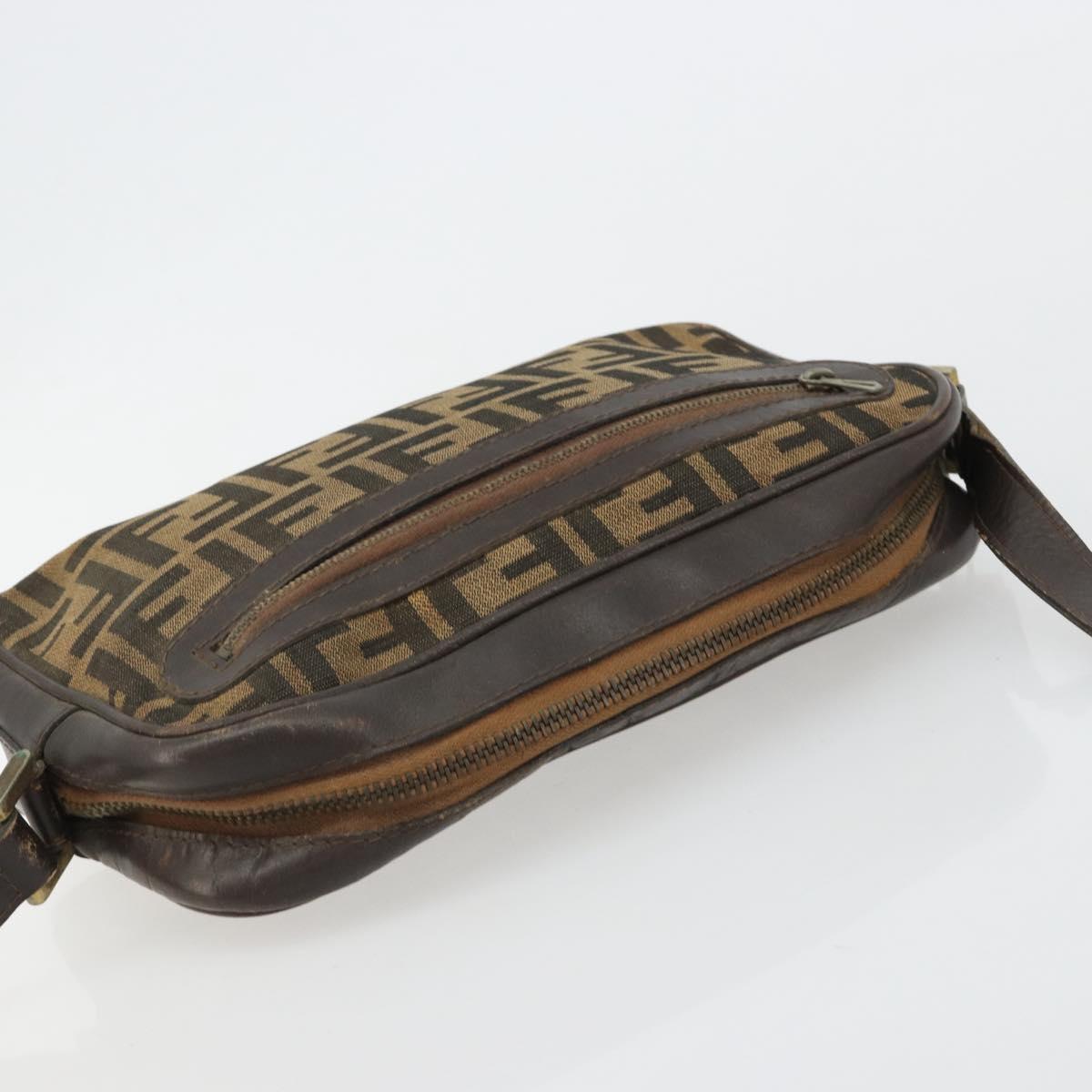 FENDI Zucca Canvas Shoulder Bag Black Brown Auth 182366