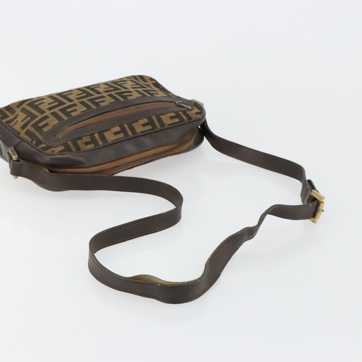 FENDI Zucca Canvas Shoulder Bag Black Brown Auth 182366