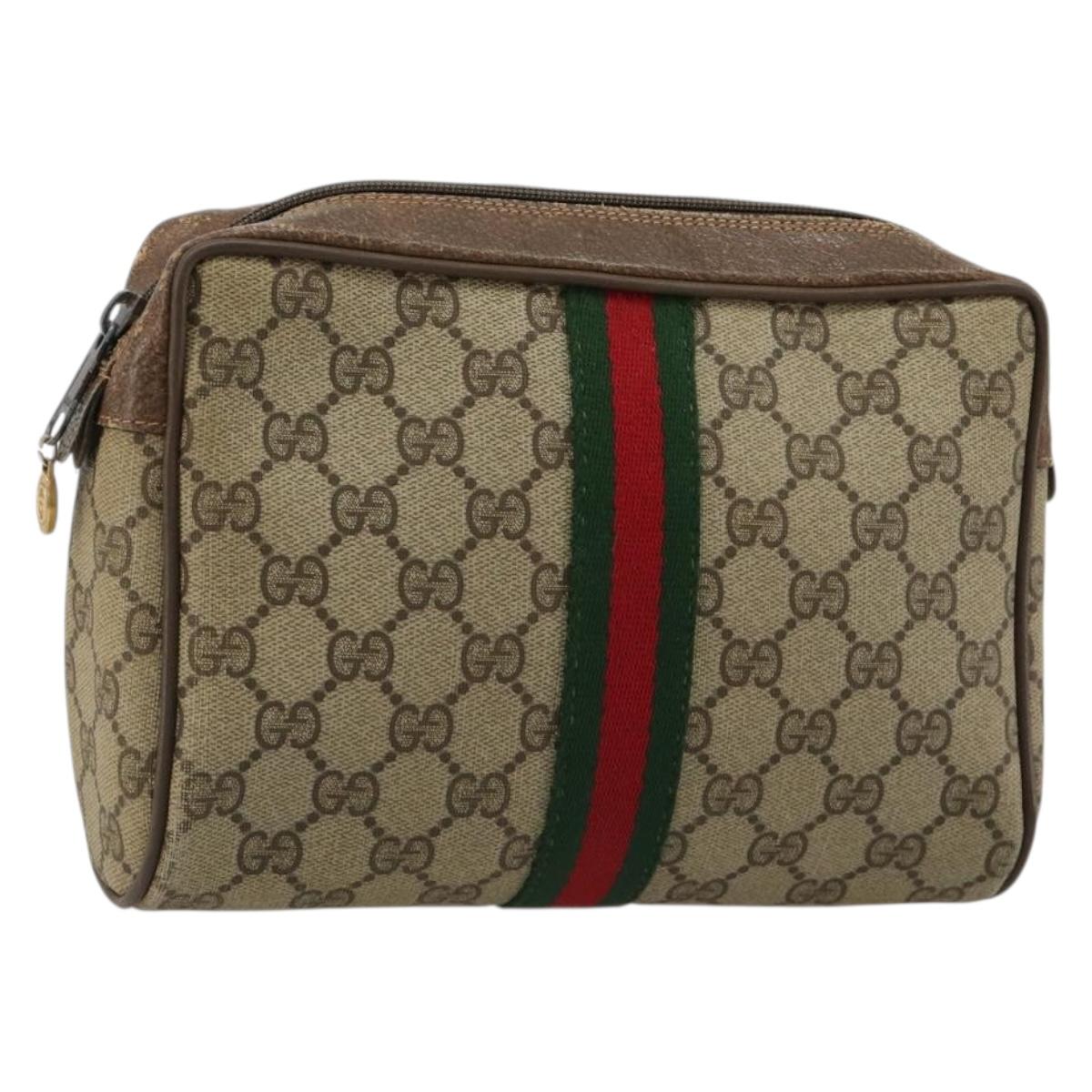 GUCCI GG Supreme Web Sherry Line Bag Beige Red Green 63 01 012 Auth 182367