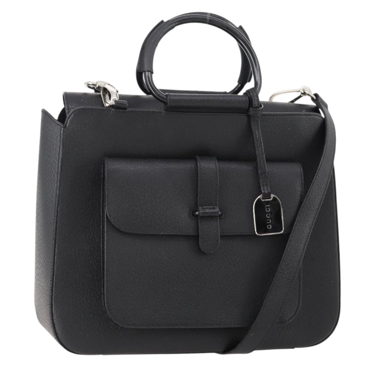 GUCCI Hand Bag Leather 2way Black Silver 000 2058 0307 5 Auth 182370
