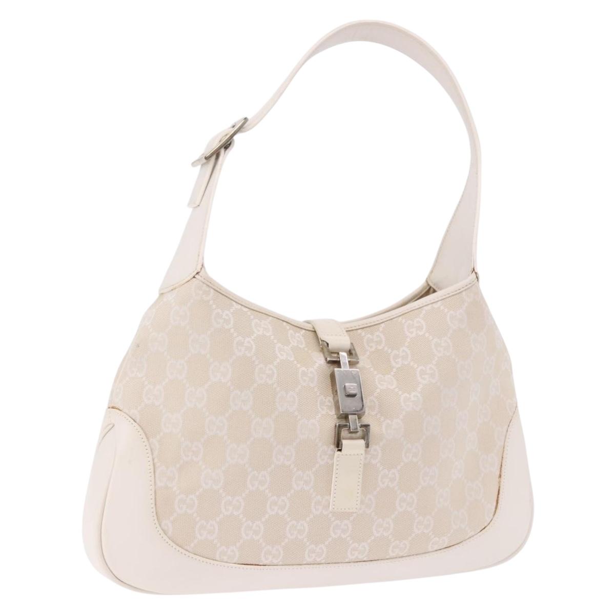 GUCCI GG Canvas Jackie Shoulder Bag White 001 3306 1705 Auth 182372V