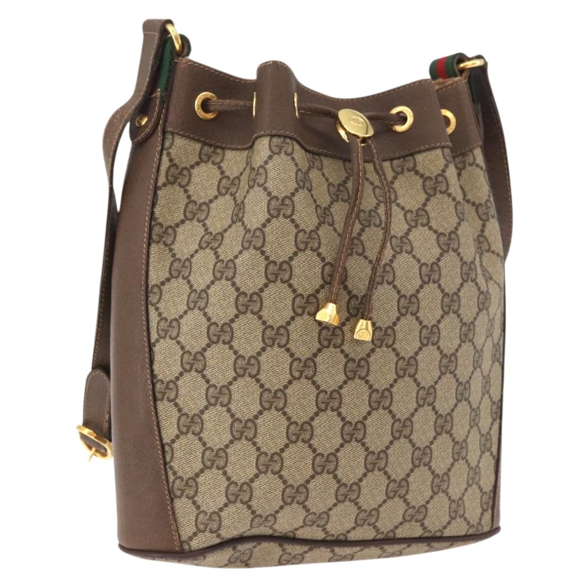 GUCCI GG Supreme Web Sherry Line Bag PVC Beige Gold 41 02 034 Auth 182374