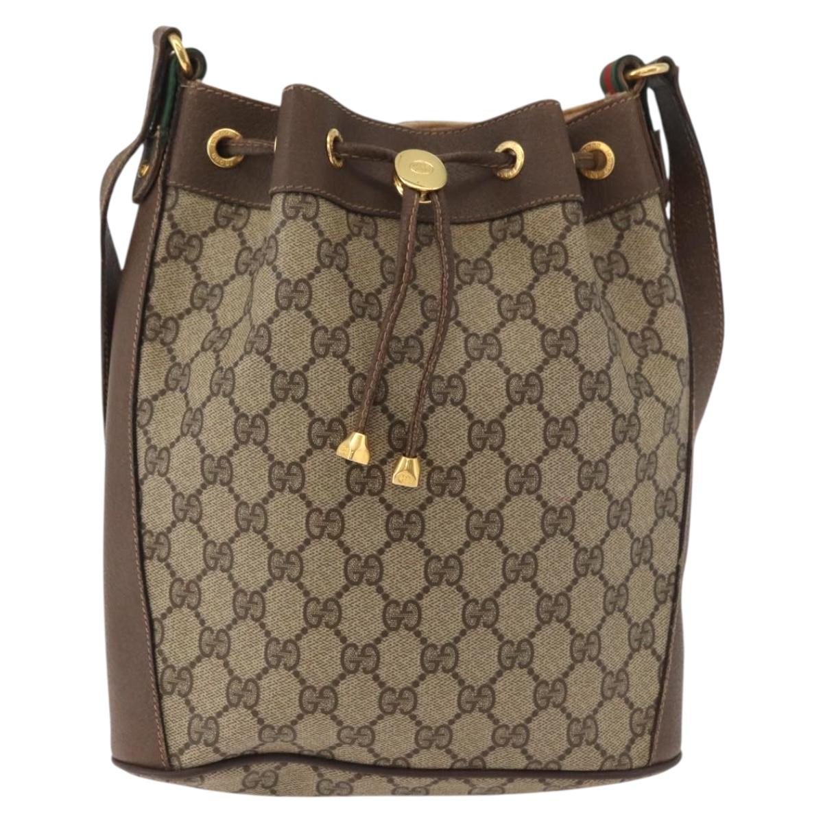 GUCCI GG Supreme Web Sherry Line Bag PVC Beige Gold 41 02 034 Auth 182374