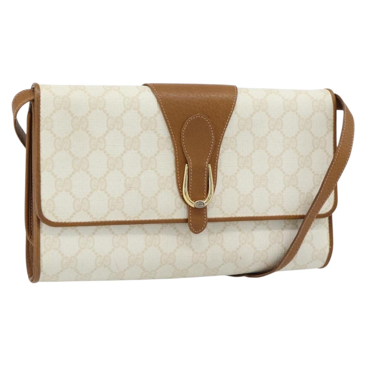 GUCCI GG Supreme Shoulder Bag PVC White Gold 904 02 050 Auth 182377
