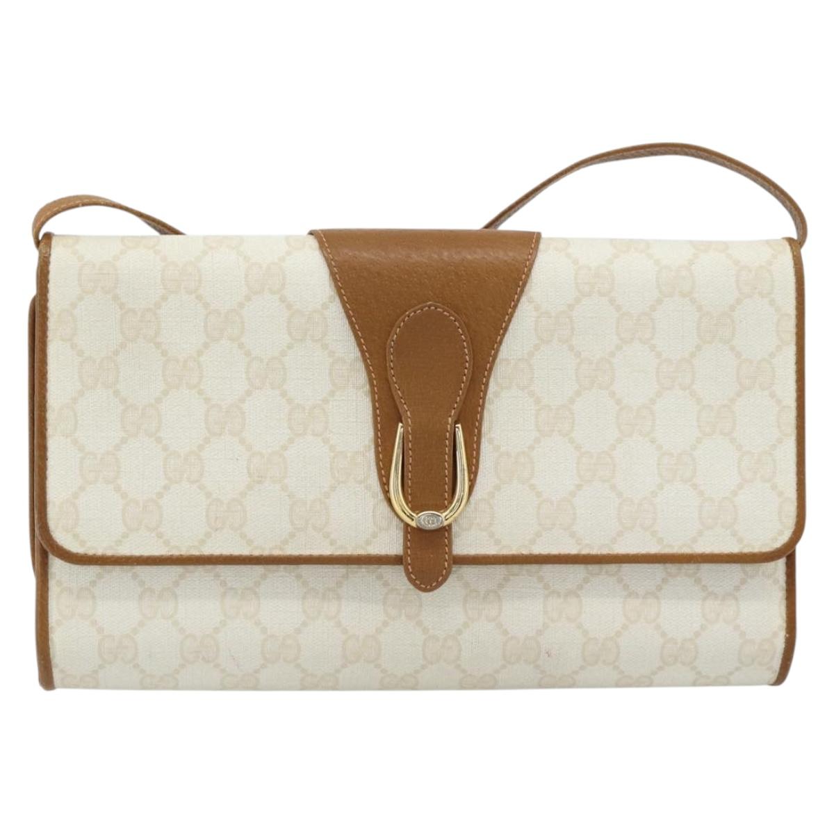 GUCCI GG Supreme Shoulder Bag PVC White Gold 904 02 050 Auth 182377