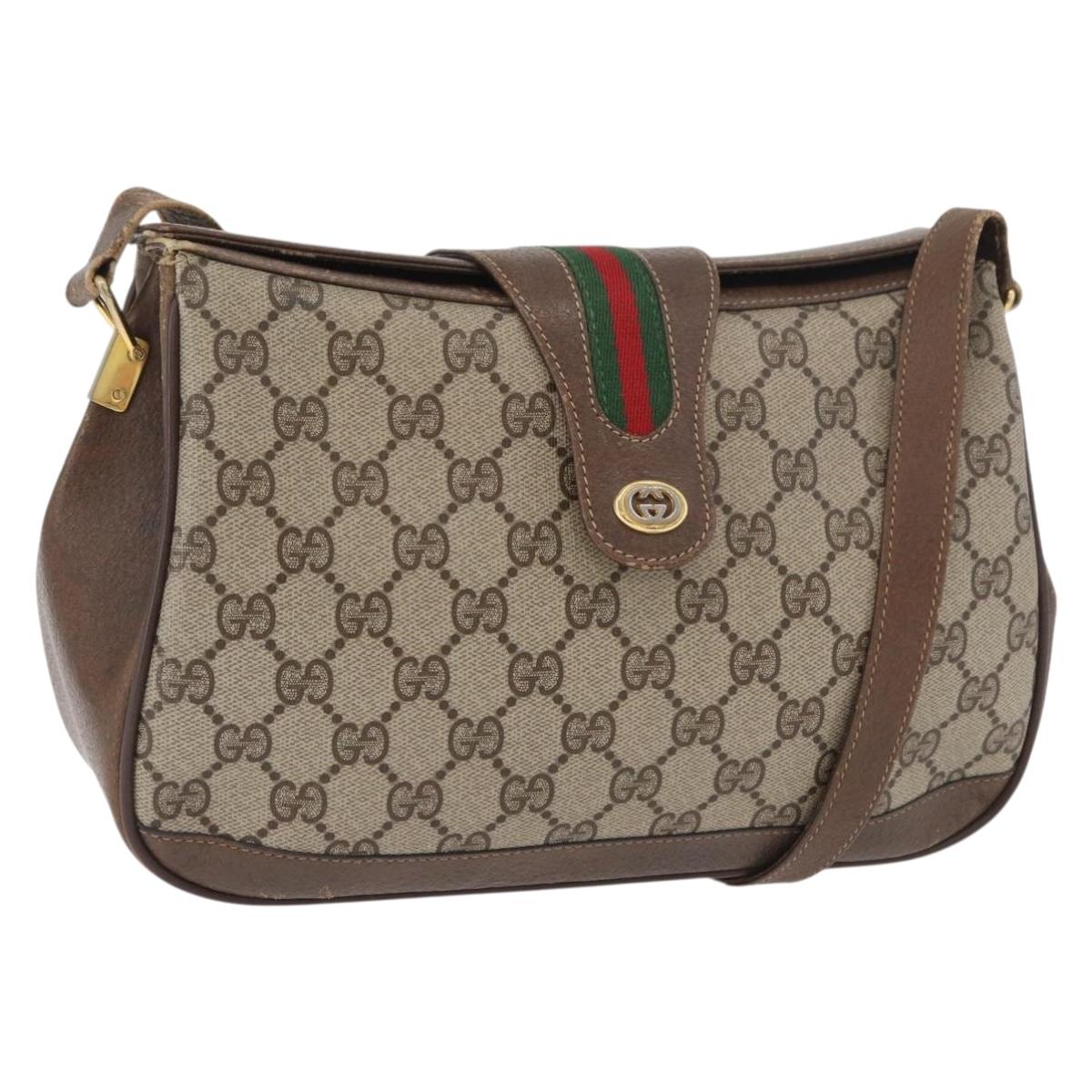 GUCCI GG Supreme Web Sherry Line Bag PVC Beige Gold 116 02 076 Auth 182380
