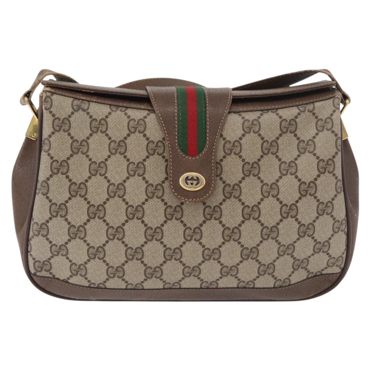 GUCCI GG Supreme Web Sherry Line Bag PVC Beige Gold 116 02 076 Auth 182380
