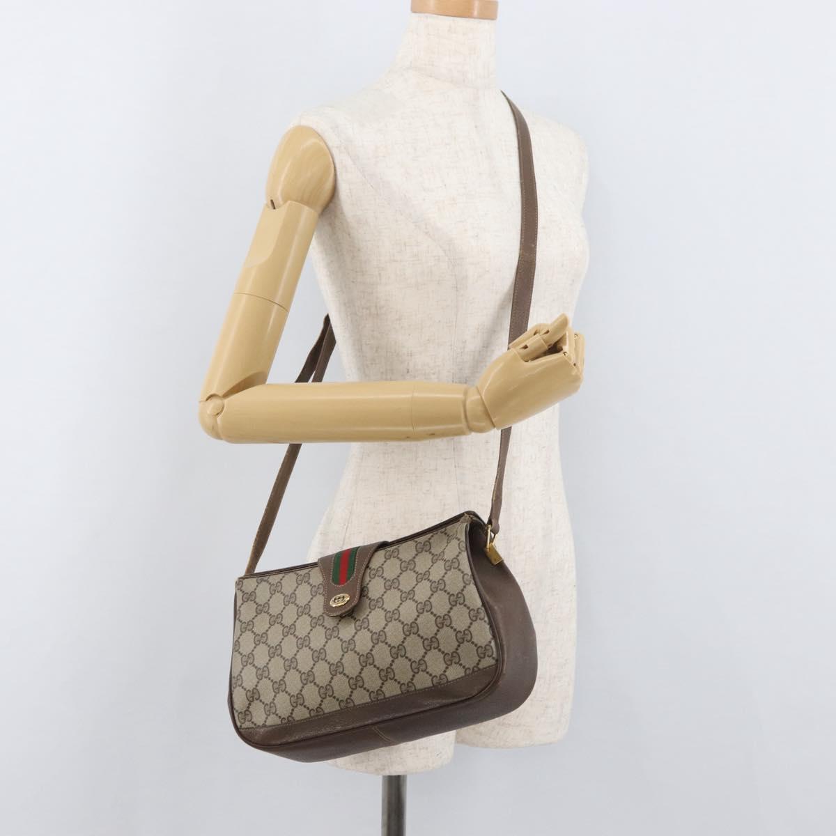 GUCCI GG Supreme Web Sherry Line Bag PVC Beige Gold 116 02 076 Auth 182380