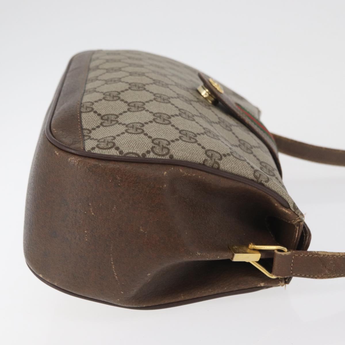 GUCCI GG Supreme Web Sherry Line Bag PVC Beige Gold 116 02 076 Auth 182380