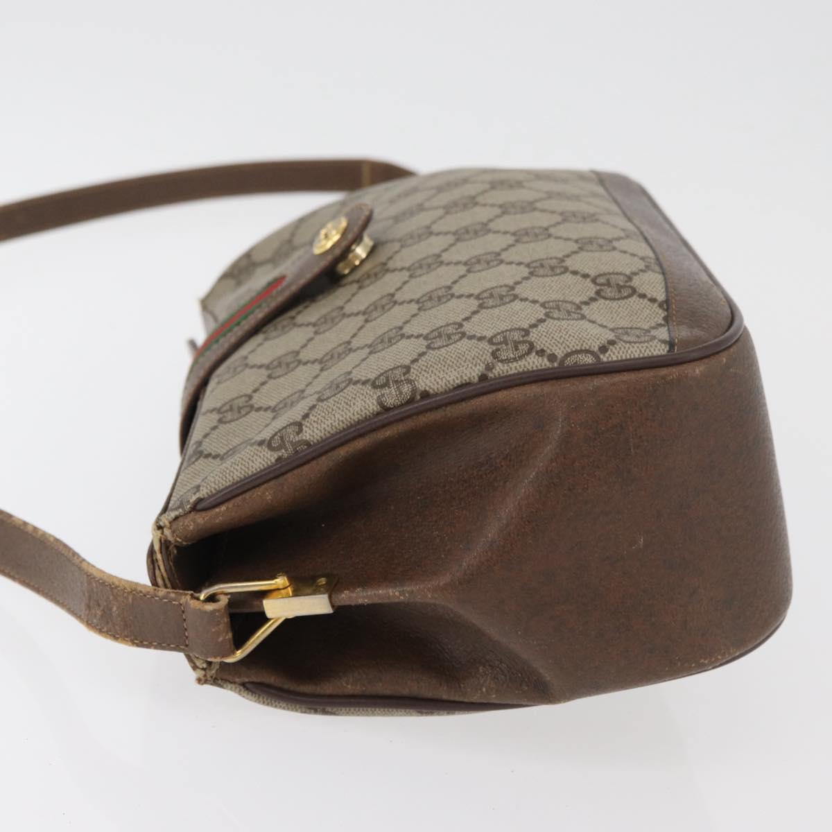 GUCCI GG Supreme Web Sherry Line Bag PVC Beige Gold 116 02 076 Auth 182380