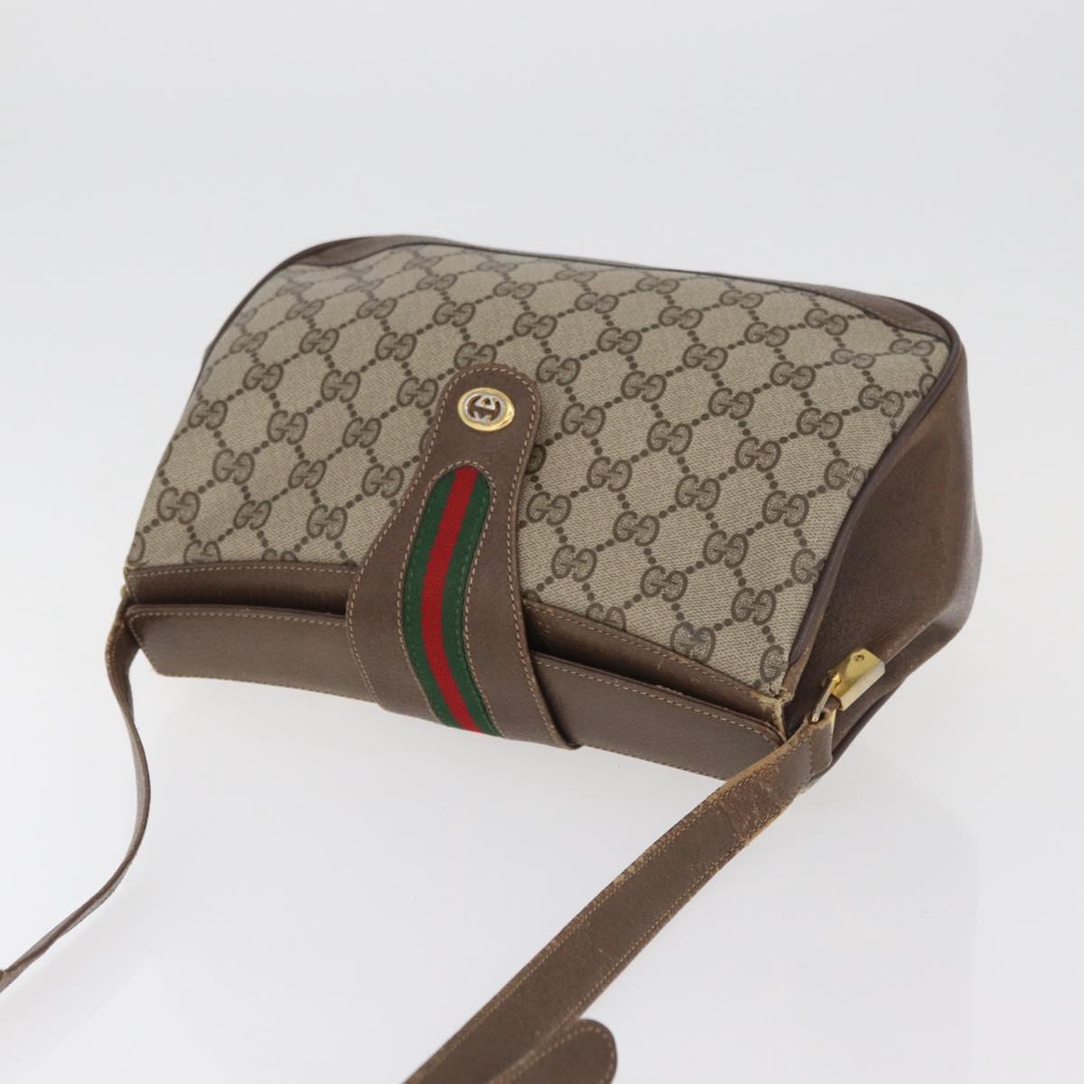 GUCCI GG Supreme Web Sherry Line Bag PVC Beige Gold 116 02 076 Auth 182380