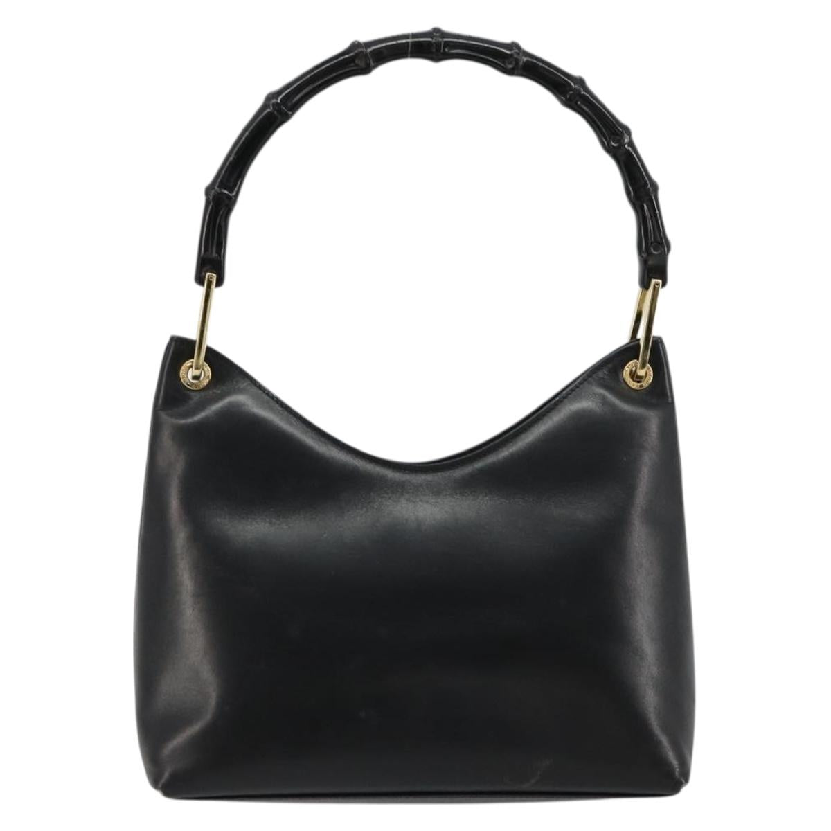 GUCCI Bamboo Shoulder Bag Leather Black Gold 001 3008 Auth 182382