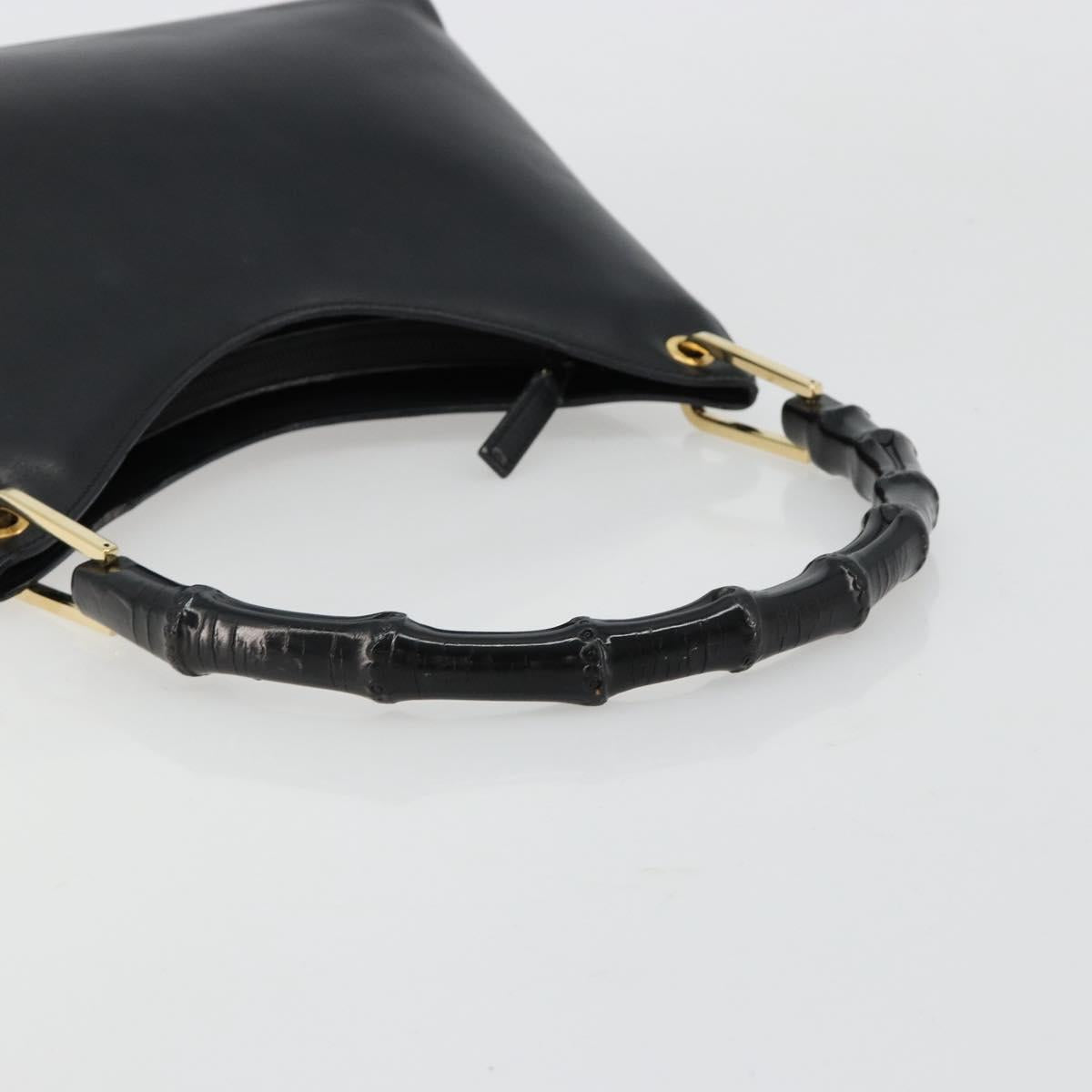 GUCCI Bamboo Shoulder Bag Leather Black Gold 001 3008 Auth 182382