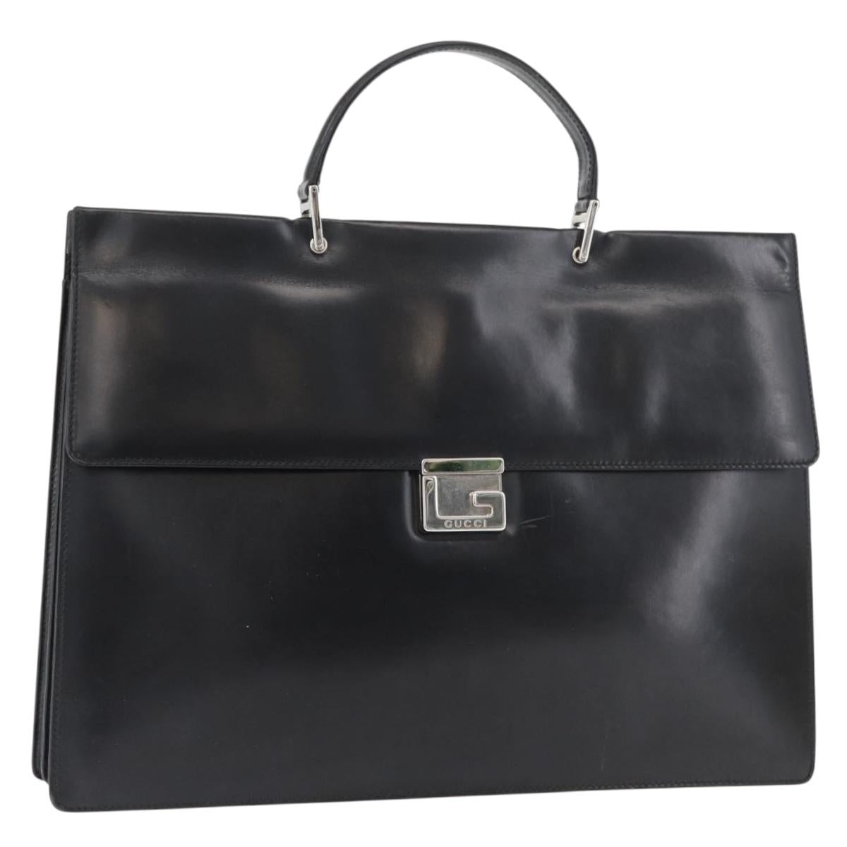 GUCCI Business Bag Leather Black Silver Auth 182384