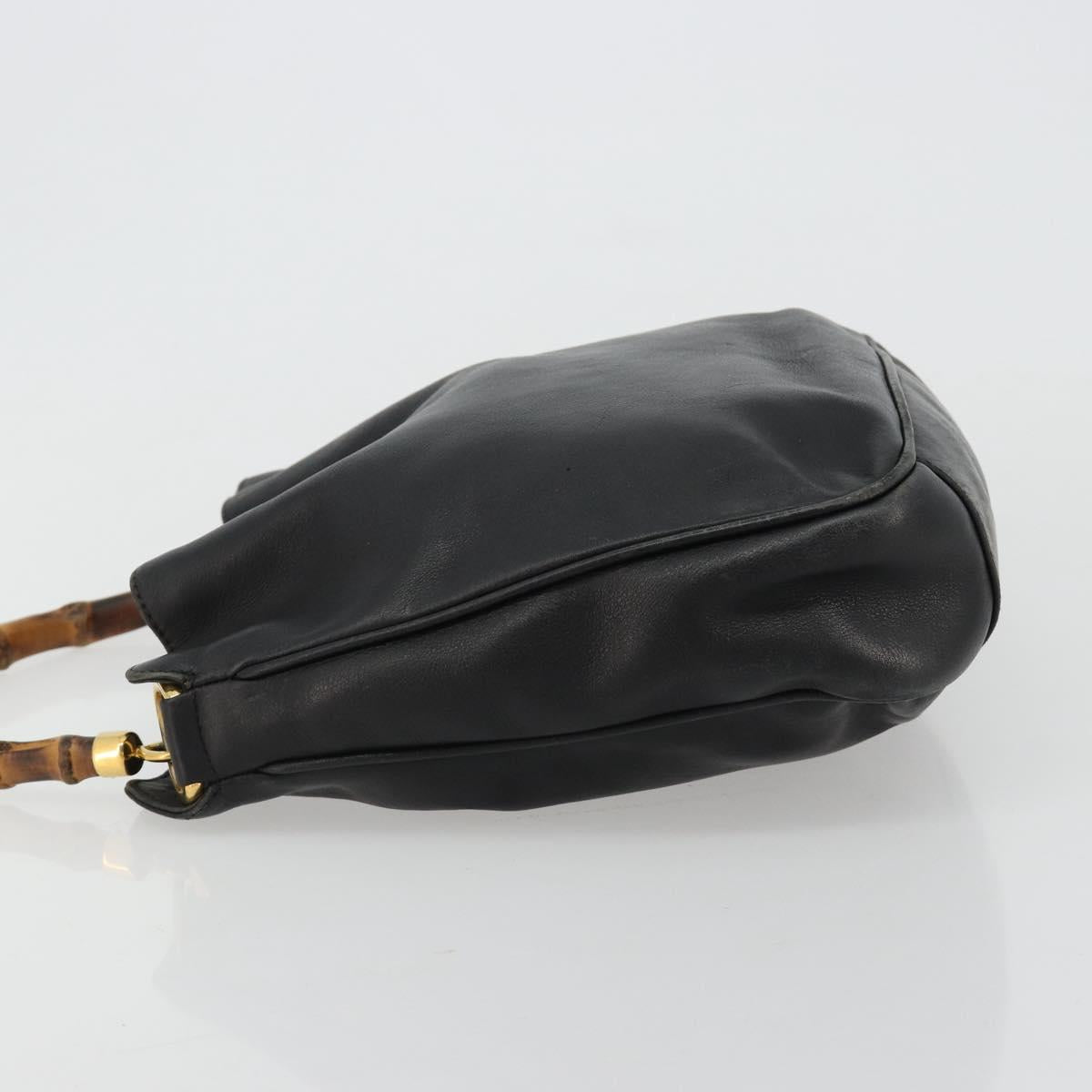 GUCCI Bamboo Hand Bag Leather Black Gold Auth 182385