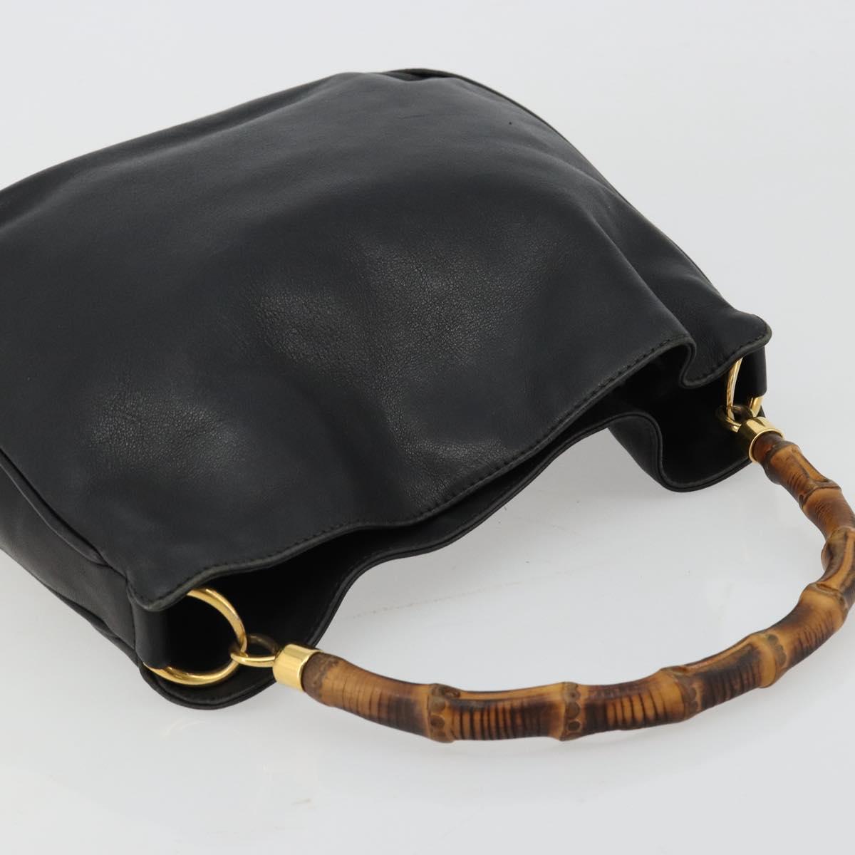 GUCCI Bamboo Hand Bag Leather Black Gold Auth 182385