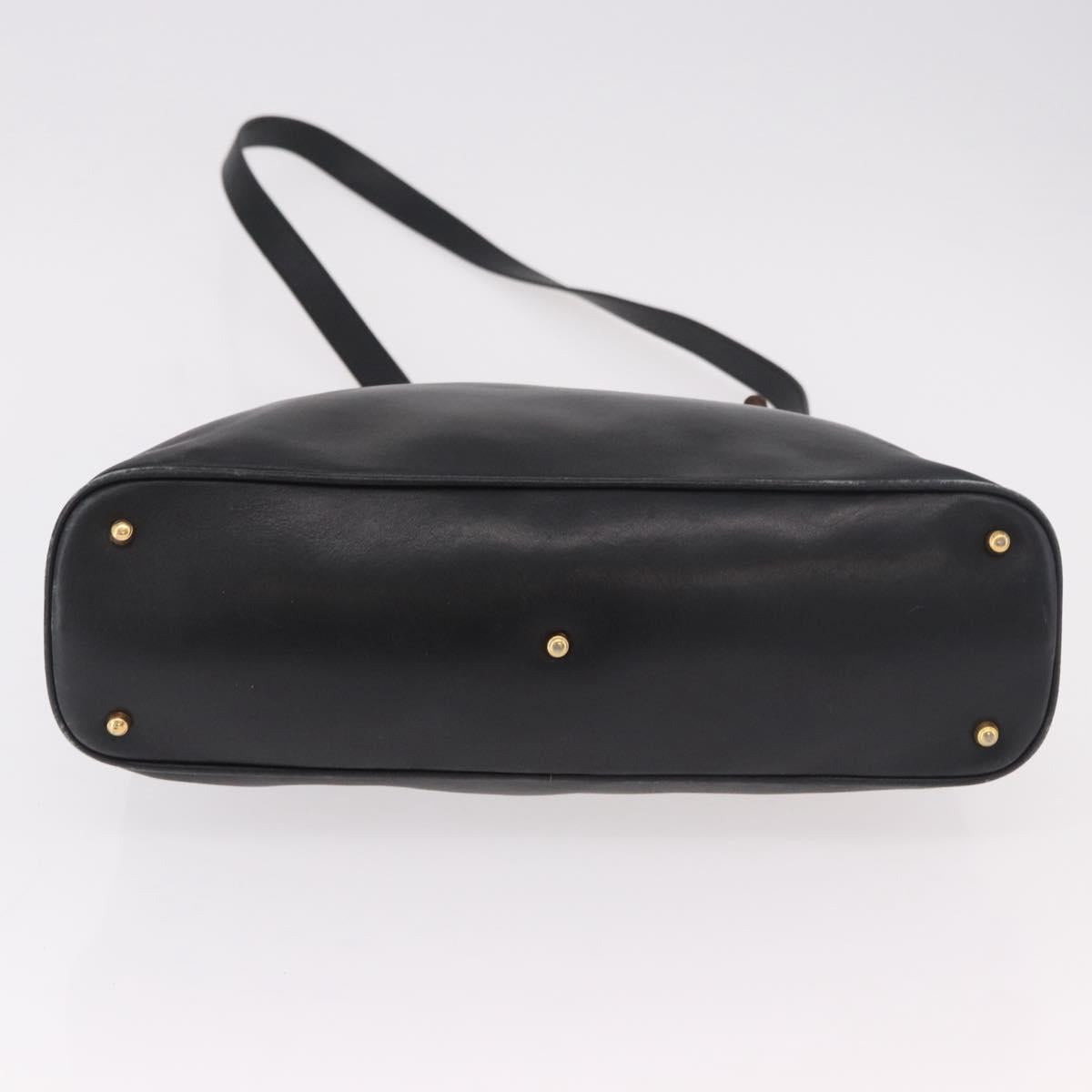 GUCCI Bamboo Hand Bag Leather 2way Black Gold 000 3780 0289 Auth 182386