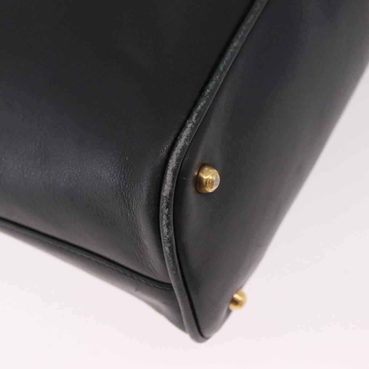 GUCCI Bamboo Hand Bag Leather 2way Black Gold 000 3780 0289 Auth 182386
