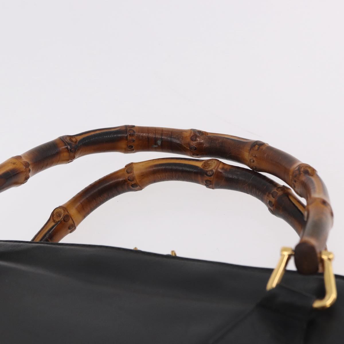 GUCCI Bamboo Hand Bag Leather 2way Black Gold 000 3780 0289 Auth 182386