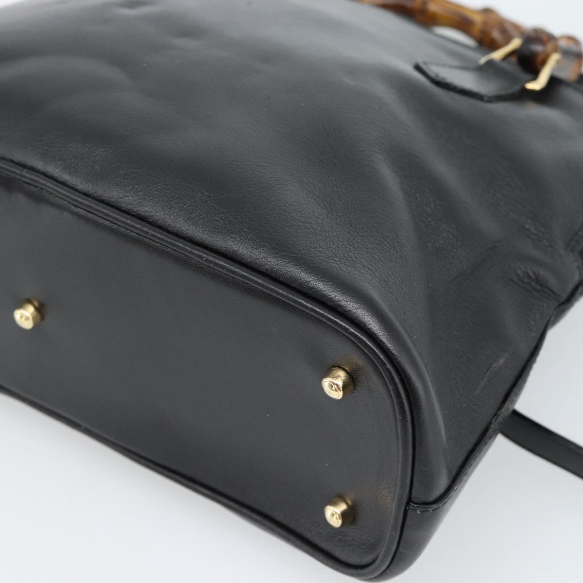 GUCCI Bamboo Hand Bag Leather 2way Black Gold 000 122 0290 Auth 182387