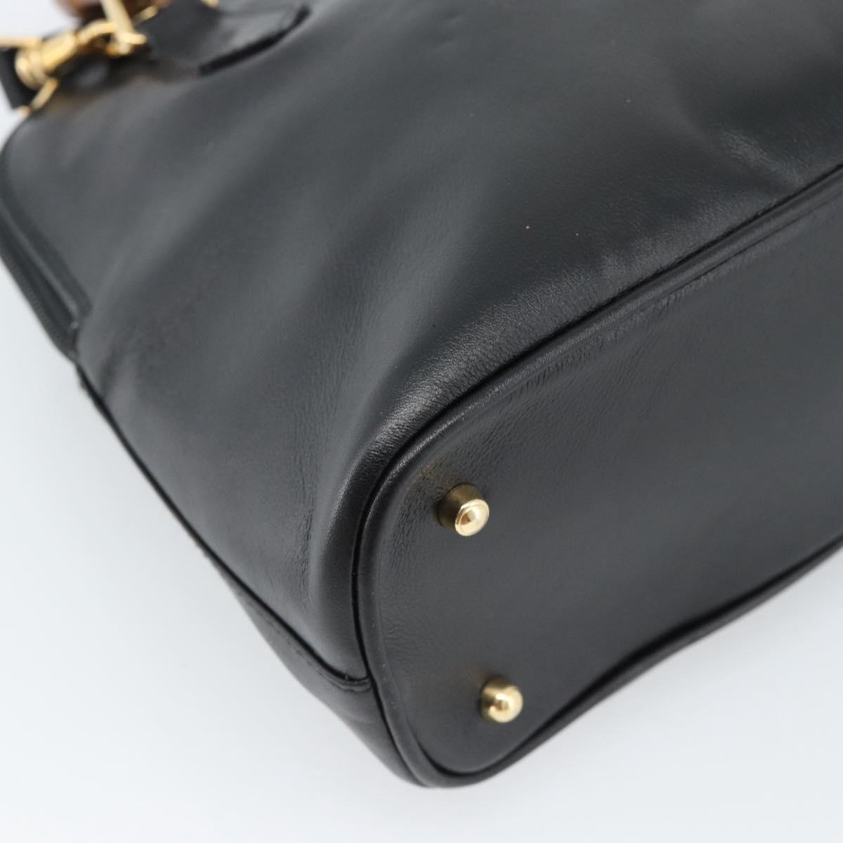 GUCCI Bamboo Hand Bag Leather 2way Black Gold 000 122 0290 Auth 182387