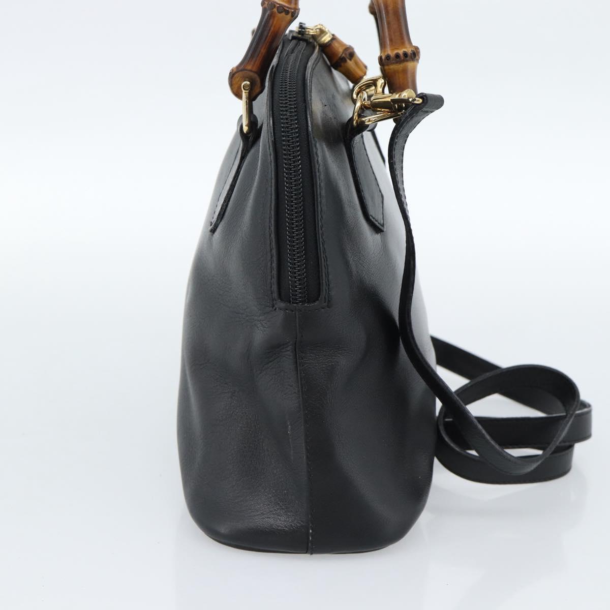 GUCCI Bamboo Hand Bag Leather 2way Black Gold 000 122 0290 Auth 182387