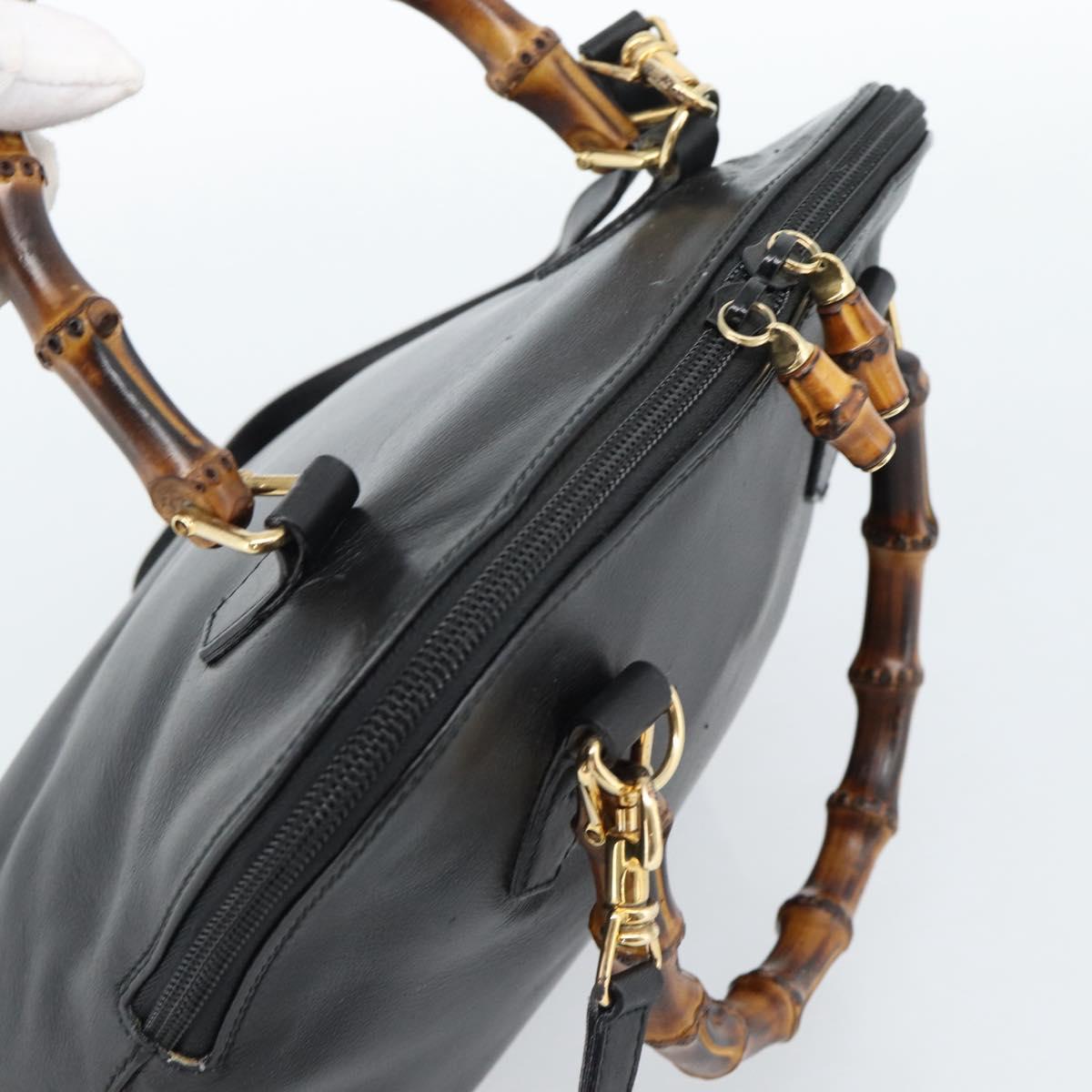 GUCCI Bamboo Hand Bag Leather 2way Black Gold 000 122 0290 Auth 182387