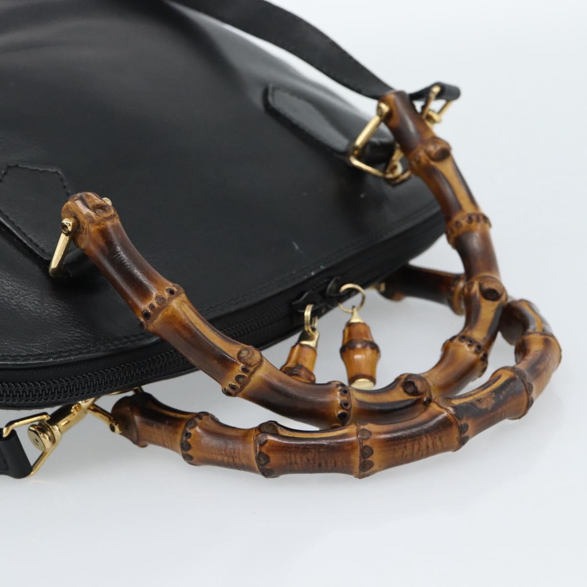 GUCCI Bamboo Hand Bag Leather 2way Black Gold 000 122 0290 Auth 182387