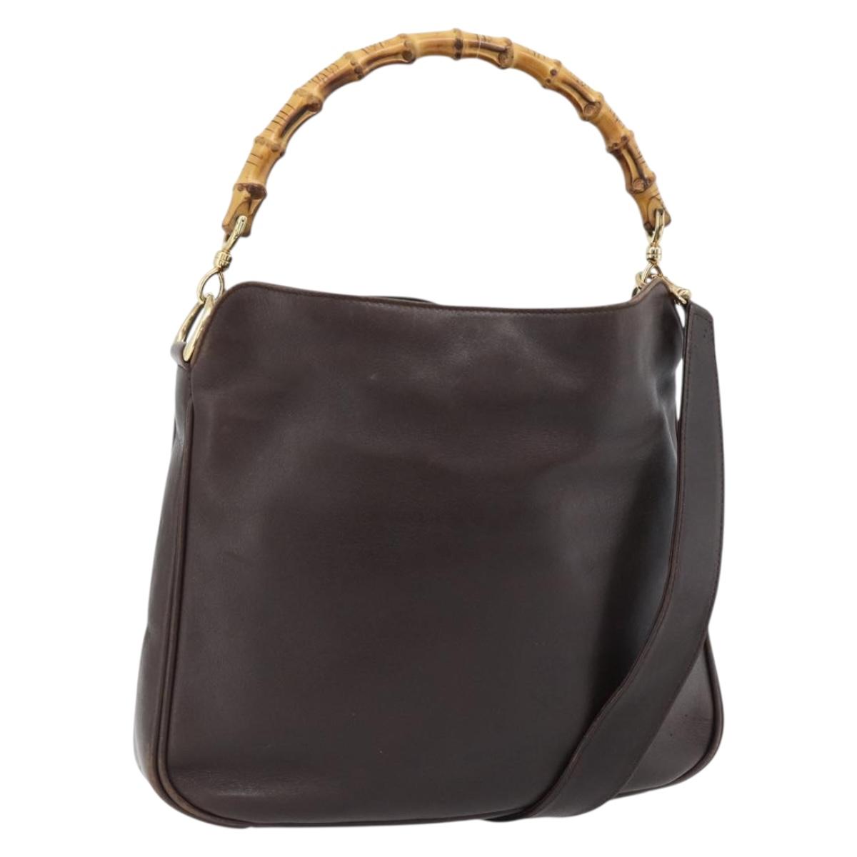 GUCCI Bamboo Hand Bag Leather 2way Black Gold 001 2113 1638 Auth 182388