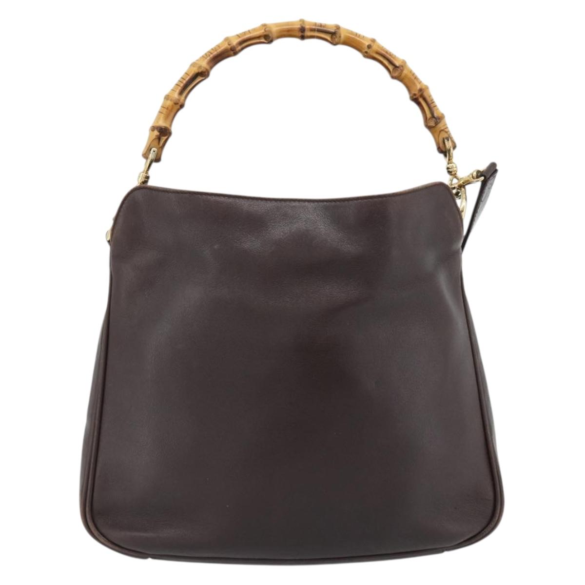 GUCCI Bamboo Hand Bag Leather 2way Black Gold 001 2113 1638 Auth 182388