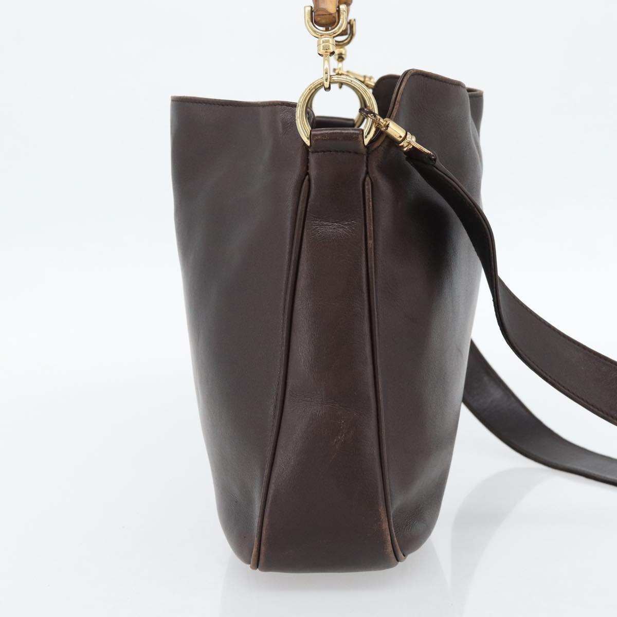 GUCCI Bamboo Hand Bag Leather 2way Black Gold 001 2113 1638 Auth 182388