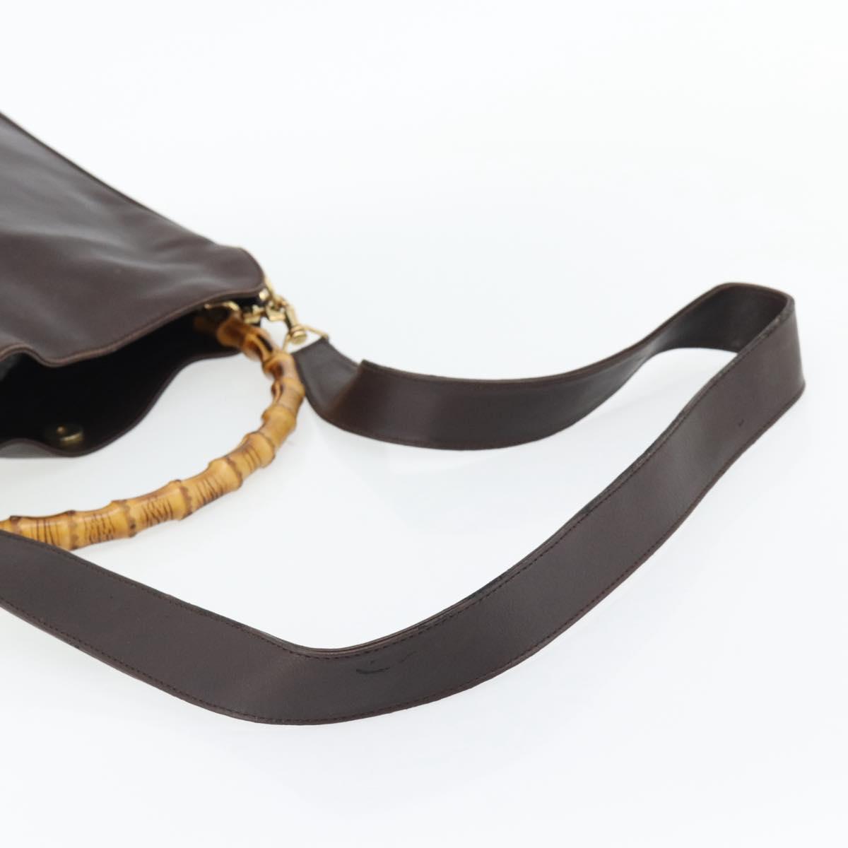 GUCCI Bamboo Hand Bag Leather 2way Black Gold 001 2113 1638 Auth 182388