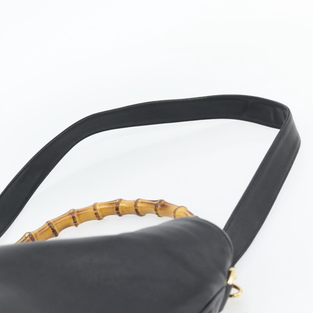 GUCCI Bamboo Hand Bag Leather 2way Black Gold 001 1577 1781 Auth 182389