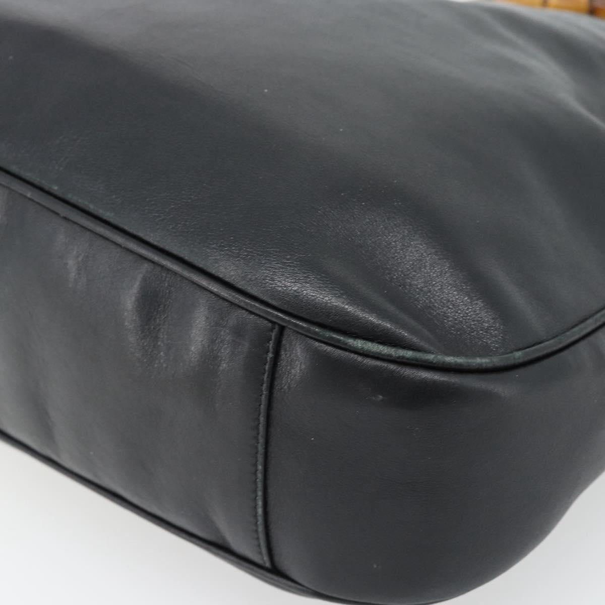 GUCCI Bamboo Hand Bag Leather 2way Black Gold 001 1577 1781 Auth 182389