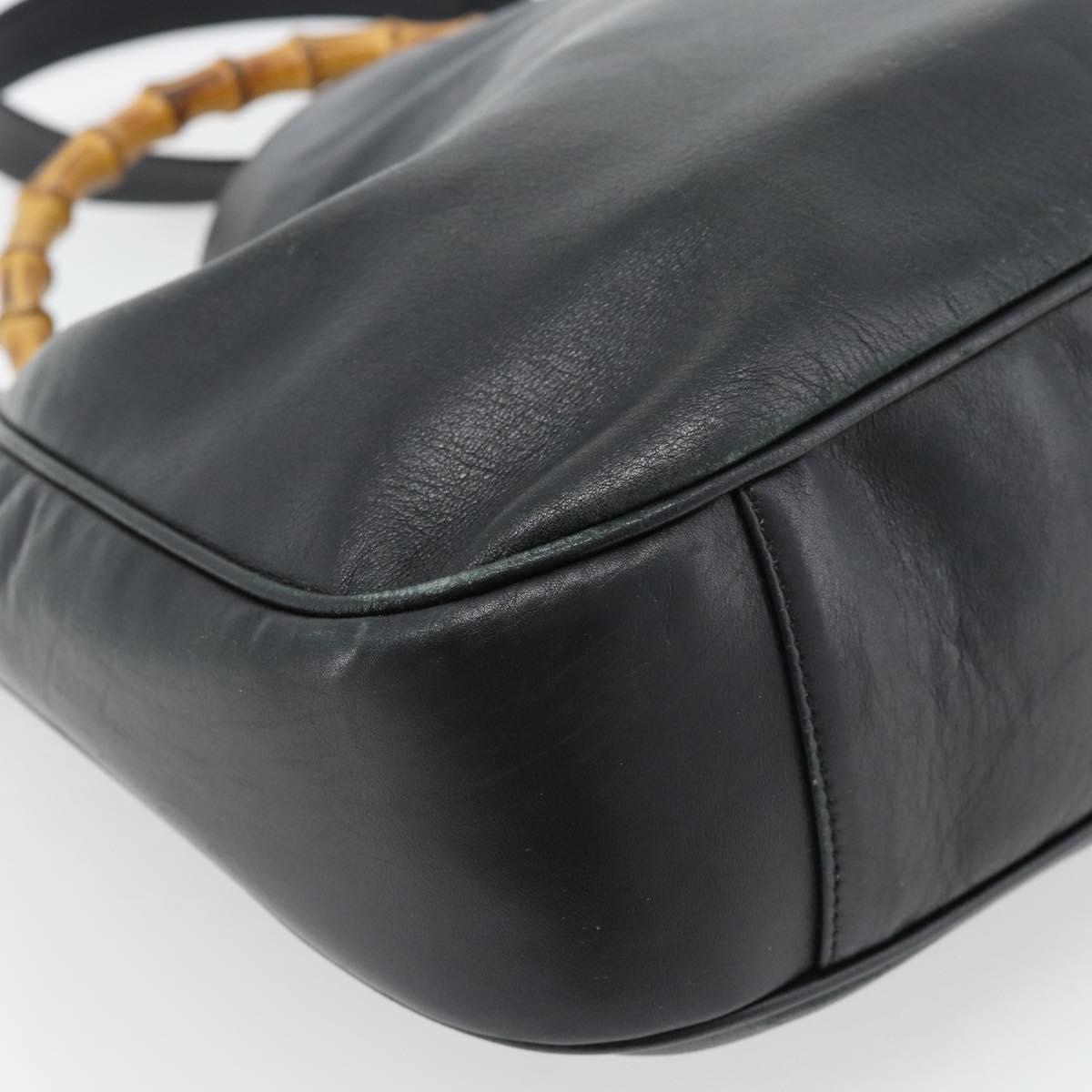 GUCCI Bamboo Hand Bag Leather 2way Black Gold 001 1577 1781 Auth 182389
