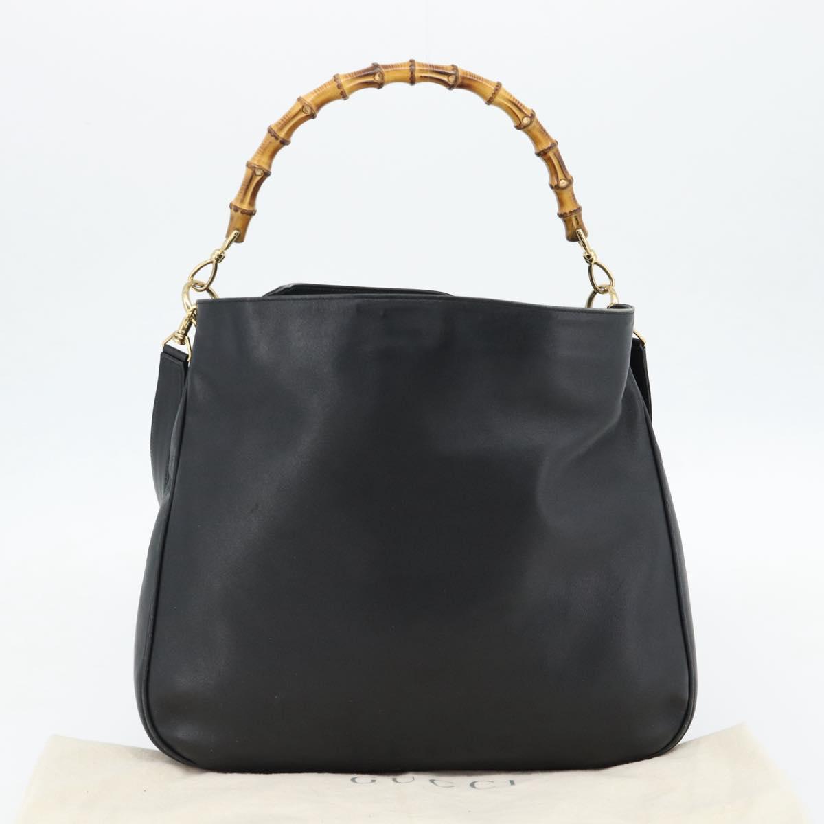 GUCCI Bamboo Hand Bag Leather 2way Black Gold 001 1577 1781 Auth 182389